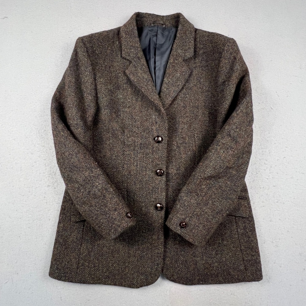 Harris Tweed Wool Blazer Womens 14 Jacket Wool Herringbone Scottish Coat